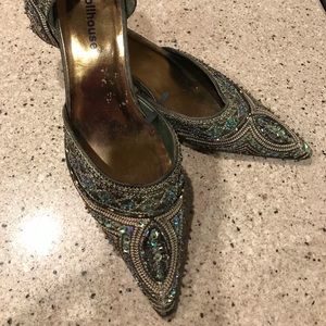 Dollhouse Green Sequin Kitten Heeled Mules (2 inch Heel)
Size 8